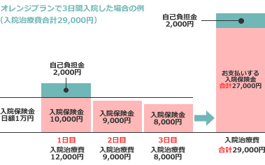 オレンジプランで3日間入院した場合の例